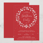 Red Hand Printed Holly Wreath kerstparty Kaart (Voorkant / Achterkant)
