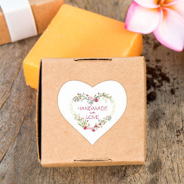 Red Handgemaakt met Love Quote Floral Heart Hart Sticker