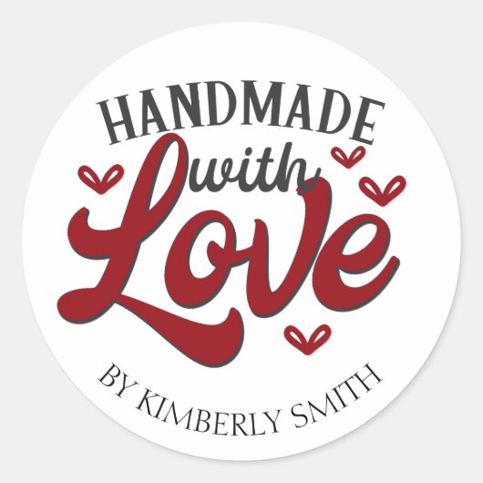 Red Handmade with Love Craft Ronde Sticker (Voorkant)