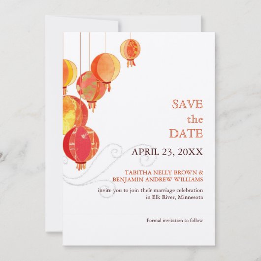 Red Hanging Lantaarns Luxe Wedding Save the Date (Voorkant)
