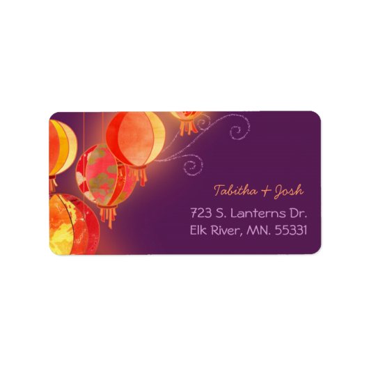 Red Hanging Lantern Paars Weduwadres Etiket (Voorkant)