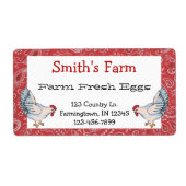 Red Hanky en Chickens Boerderij Fresh Eggs Label (Voorkant)