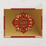 Red Hanukkah Mandala Feestdagenkaart<br><div class="desc">Reds,  bronze,  oranje,  vul een mandala met een ster van David in het midden met heldere,  feestelijke texturen om Hanukkah te vieren.</div>