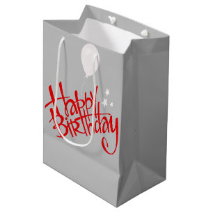 Red Happy Birthday op Grey Medium Cadeauzakje