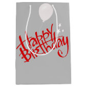Red Happy Birthday op Grey Medium Cadeauzakje (Voorkant)