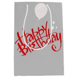 Red Happy Birthday op Grey Medium Cadeauzakje