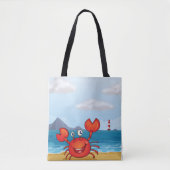 Red Happy Crab op een strand Canvas tas (Voorkant)