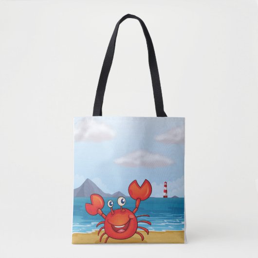Red Happy Crab op een strand Canvas tas (Voorkant)