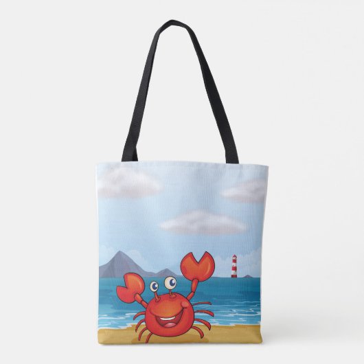 Red Happy Crab op een strand Canvas tas (Achterkant)