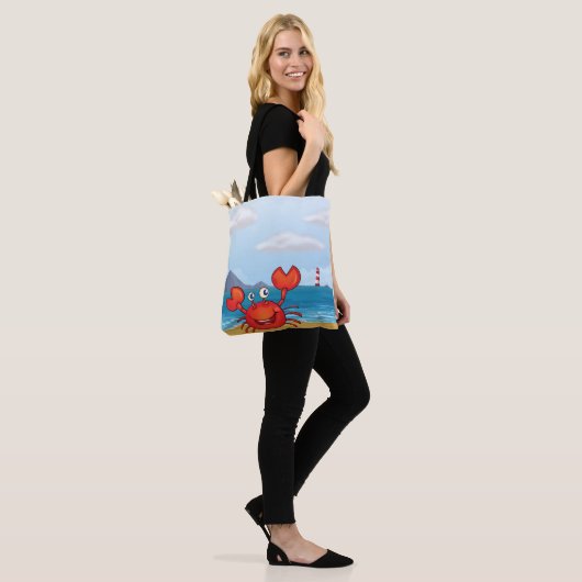 Red Happy Crab op een strand Canvas tas (Op model)