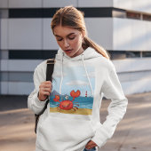Red Happy Crab op een strand Hoodie