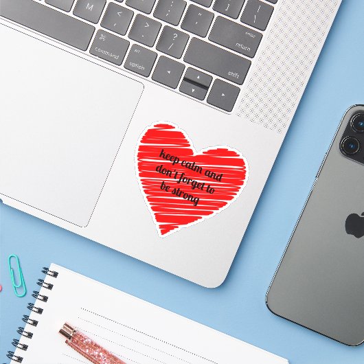 Red Happy heart romance graphic Sticker (Laptop met iPhone)