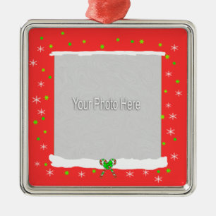 Red Happy Holiday Sneeuwvlokken (foto lijst) Metalen Ornament