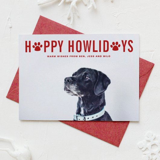 Red Happy Howlidays Modern Typography Pet Holiday Feestdagenkaart