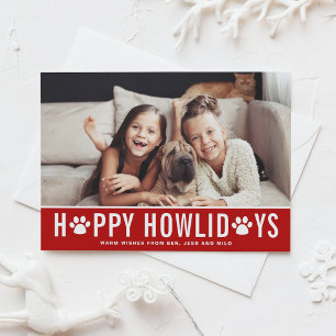 Red Happy Howlidays Modern Typography Pet Holiday Feestdagenkaart