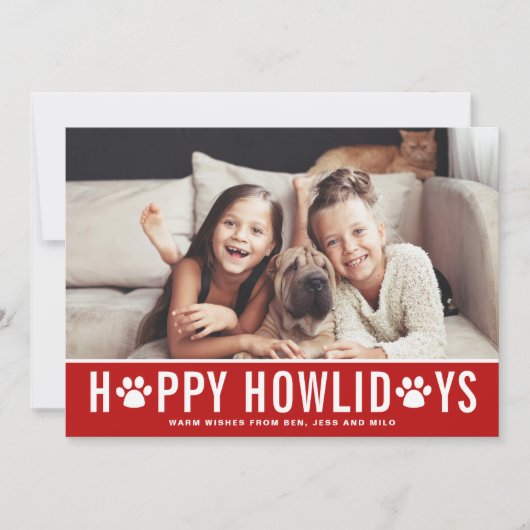 Red Happy Howlidays Modern Typography Pet Holiday Feestdagenkaart (Voorkant)