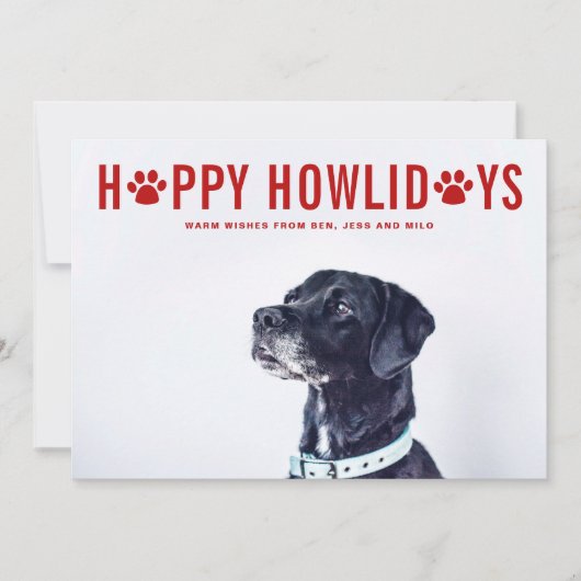 Red Happy Howlidays Modern Typography Pet Holiday Feestdagenkaart (Voorkant)