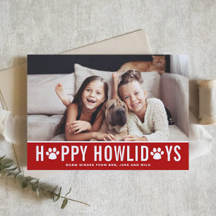 Red Happy Howlidays Moderne Typografie Hond Foto Feestdagen Kaart