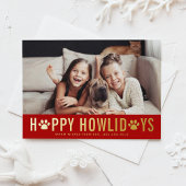 Red Happy Howlidays Moderne Typografie Hond Foto Folie Feestdagenkaart