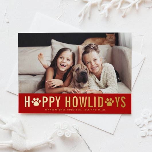 Red Happy Howlidays Moderne Typografie Hond Foto Folie Feestdagenkaart