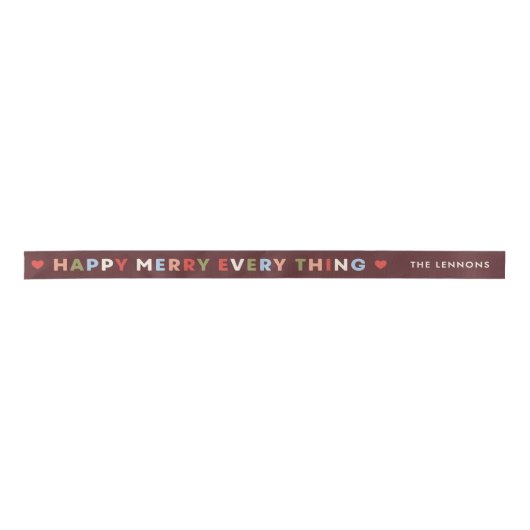 Red Happy Merry Everything Christmas Ribbon Satijnen Lint (Voorkant)