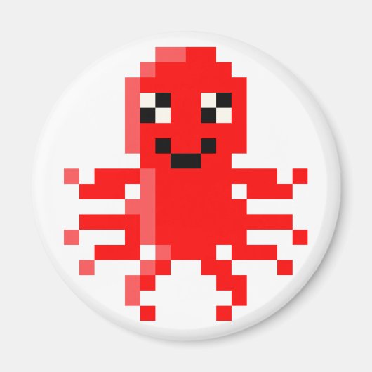 Red Happy Pixel Squid Magneet (Voorkant)