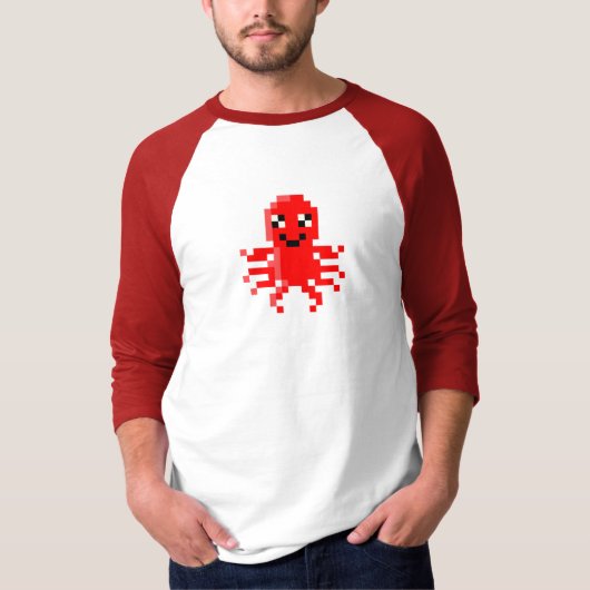 Red Happy Pixel Squid T-shirt (Voorkant)