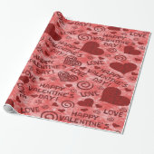 Red Happy Valentine's Day Wrapping Paper Cadeaupapier (Uitgerold)