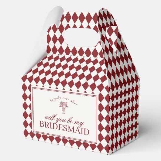 Red Harlequin Checkered Bridesmaid Proposal Box Bedankdoosjes (Voorkant)