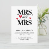 Red Harts & Mrs Lesbian Wedding Two in One Kaart (Staand voorkant)