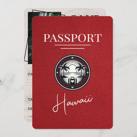 Red Hawaii Passport Bewaar de datum Save The Date (Voorkant / Achterkant)