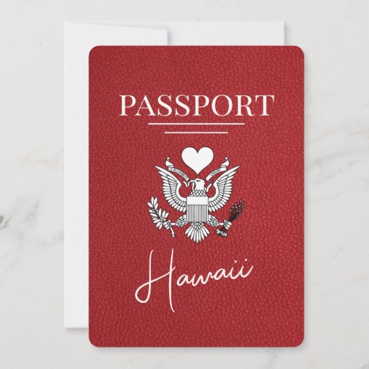 Red Hawaii Passport Wedding Invitation Kaart (Achterkant)