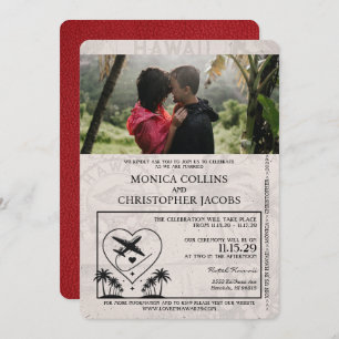 Red Hawaii Passport Wedding Invitation Kaart