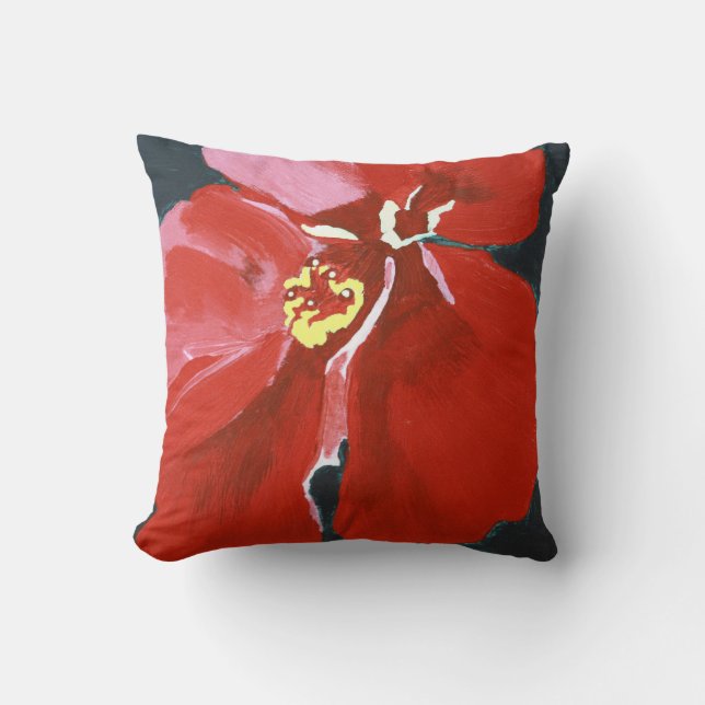 Red Hawaiian Hibiscus Flower Painting Kussen (Voorkant)