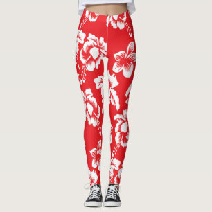 Red Hawaiian Hibiscus Flowers Leggings