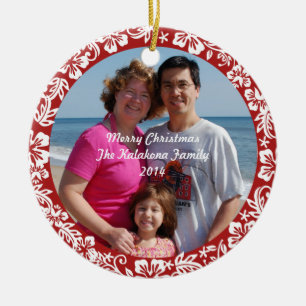 Red Hawaiian Hibiscus Kerstfotoornament Keramisch Ornament
