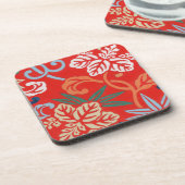 Red Hawaiian Japans Kimono Design Floral Bier Onderzetter (Linkerzijde)