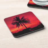 Red Hawaiian Sunset Exotic Palm Trees Bier Onderzetter (Linkerzijde)