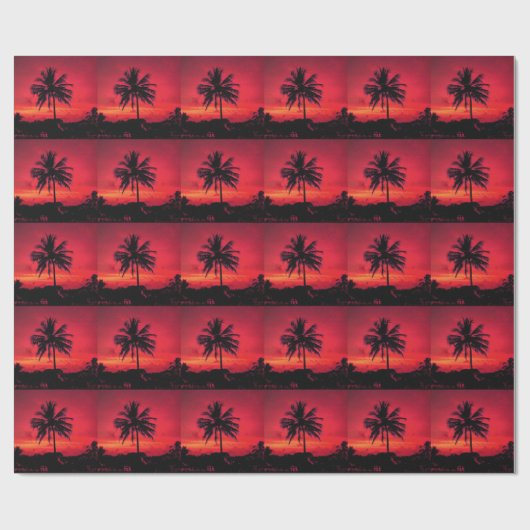 Red Hawaiian Sunset Exotic Palm Trees Cadeaupapier (Vlak)
