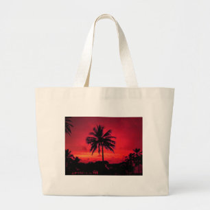 Red Hawaiian Sunset Exotic Palm Trees Grote Tote Bag