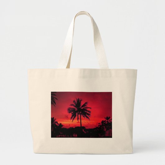 Red Hawaiian Sunset Exotic Palm Trees Grote Tote Bag (Voorkant)