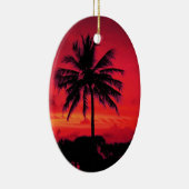 Red Hawaiian Sunset Exotic Palm Trees Keramisch Ornament (Rechts)