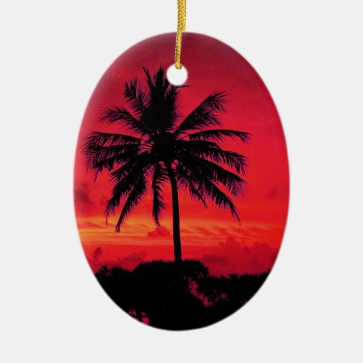 Red Hawaiian Sunset Exotic Palm Trees Keramisch Ornament (Voorkant)