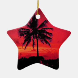 Red Hawaiian Sunset Exotic Palm Trees Keramisch Ornament