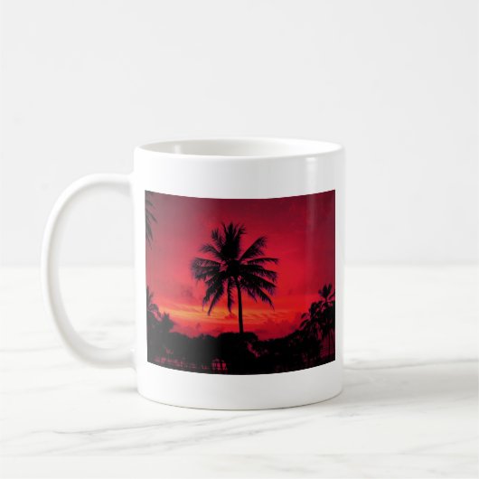 Red Hawaiian Sunset Exotic Palm Trees Koffiemok (Links)