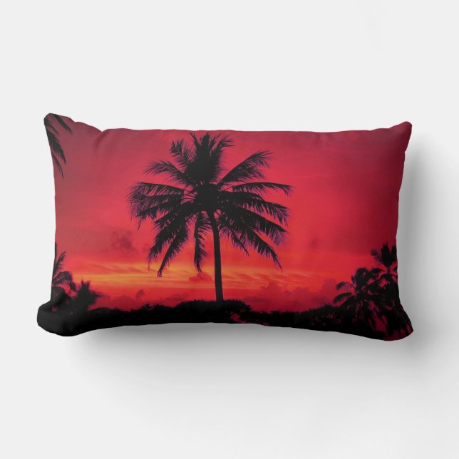 Red Hawaiian Sunset Exotic Palm Trees Kussen (Voorkant)