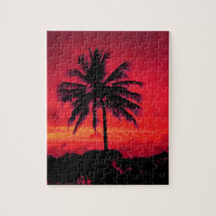 Red Hawaiian Sunset Exotic Palm Trees Legpuzzel