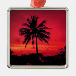 Red Hawaiian Sunset Exotic Palm Trees Metalen Ornament