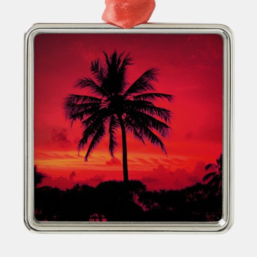 Red Hawaiian Sunset Exotic Palm Trees Metalen Ornament (Voorkant)