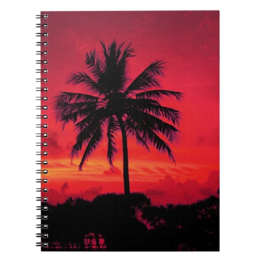 Red Hawaiian Sunset Exotic Palm Trees Notitieboek (Voorkant)